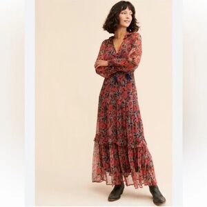 Anthropologie Marais Floral Maxi Dress - Red and Blue XXS